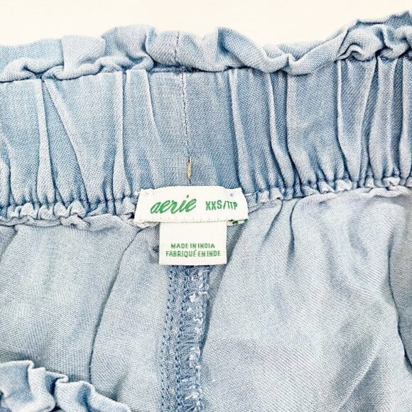 aerie lightweight flowy chambray high waist stretch elastic waist pull on shorts - Picture 5 of 9